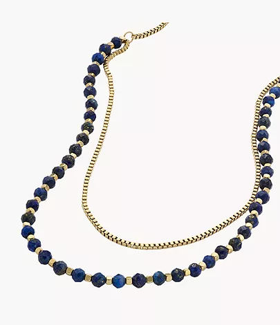 Fossil Kette All Stacked Up Beads Lapislazuli blau