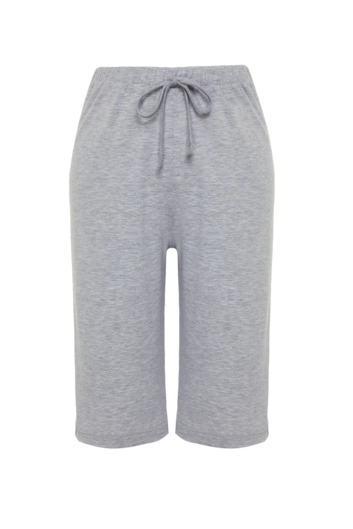 Trendyol Collection  Grau melierte Capri-Pyjamahose aus Baumwolle mit Strick THMSS24PJ00028
