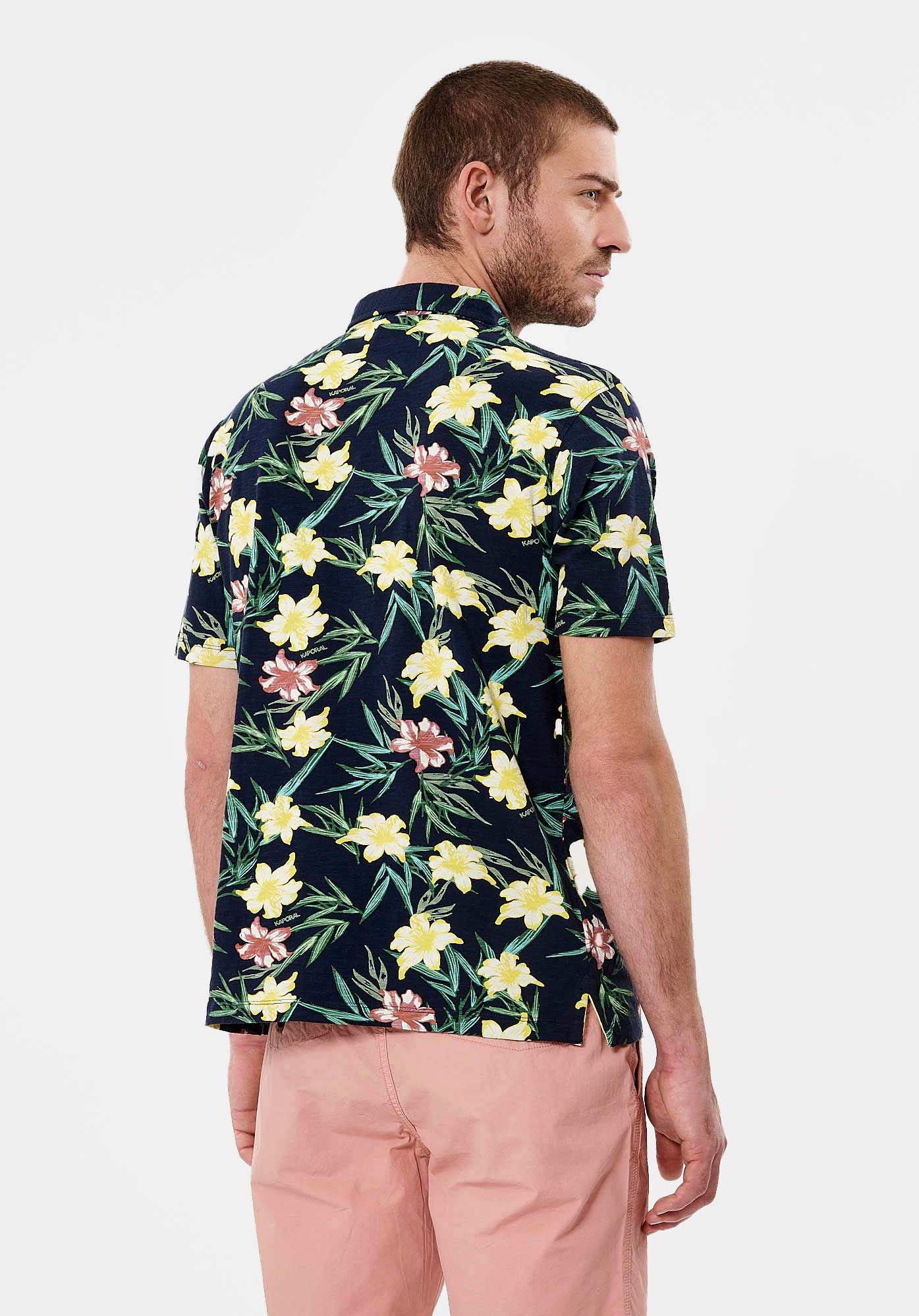 NEVER  Polo fleuri bleu Homme en 100% coton