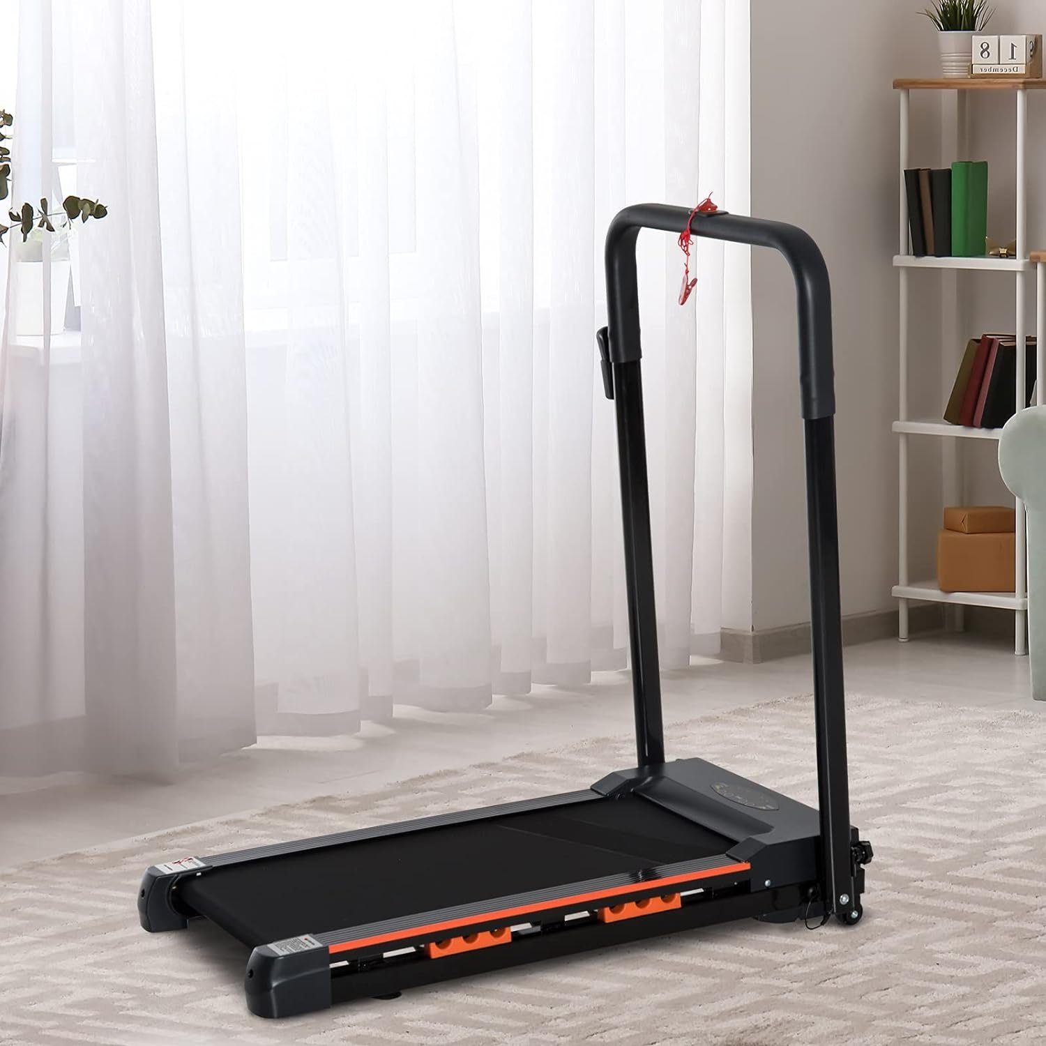 HOMCOM Laufband (1-6 Km/h, Stahl, Schwarz, 105 x 56 x 108,5 cm), Elektrisches Laufband mit LCD Display, Faltbares Fitnessgerät