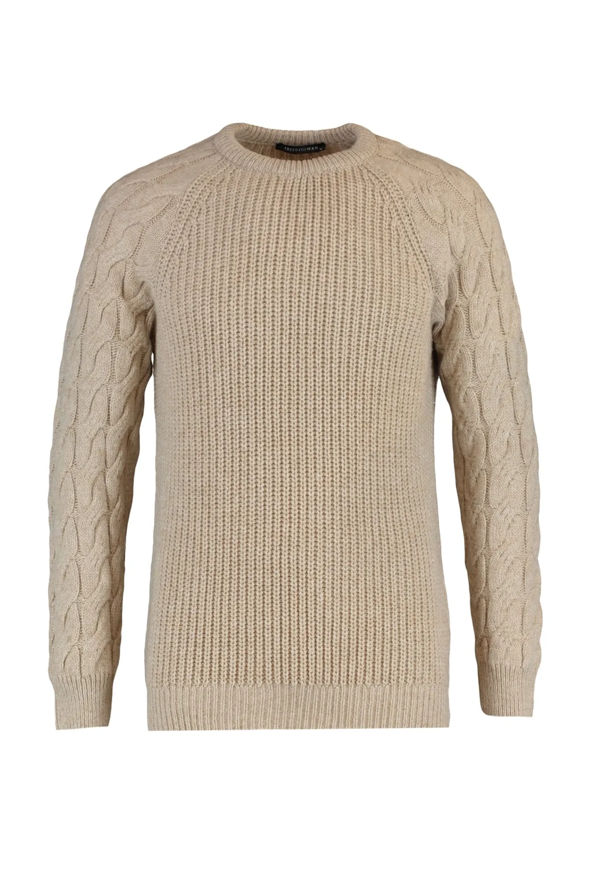 Trendyol Collection  Stone Regular Fit Rundhalspullover aus Haarstrick mit detailliertem Strickmuster TMNAW22KZ2059