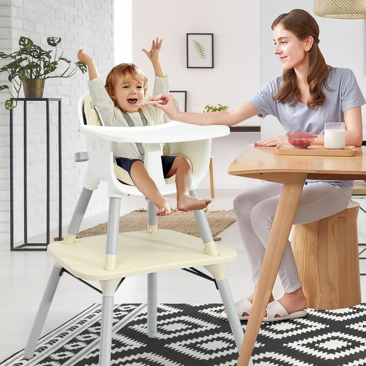 Costway 4 in 1 Baby-Hochstuhl, umwandelbarer Babystuhl mit 5-Punkt-Gurt