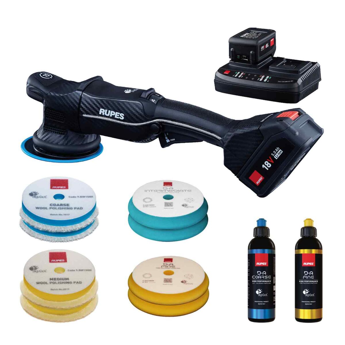 Rupes Big Foot HLR 15 Akku Exzenterpoliermaschine Basis-Kit 14-teilig