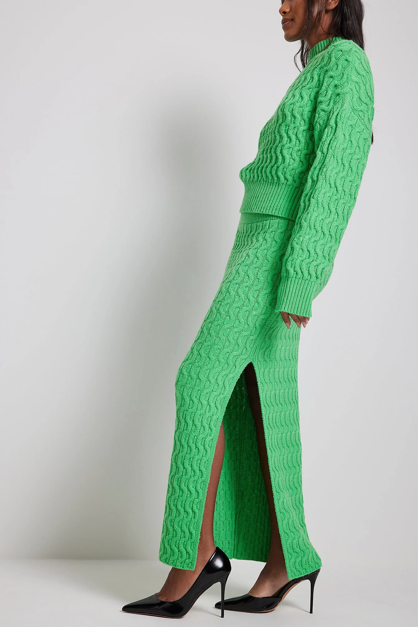 Midi-Strickrock mit Zopfmuster