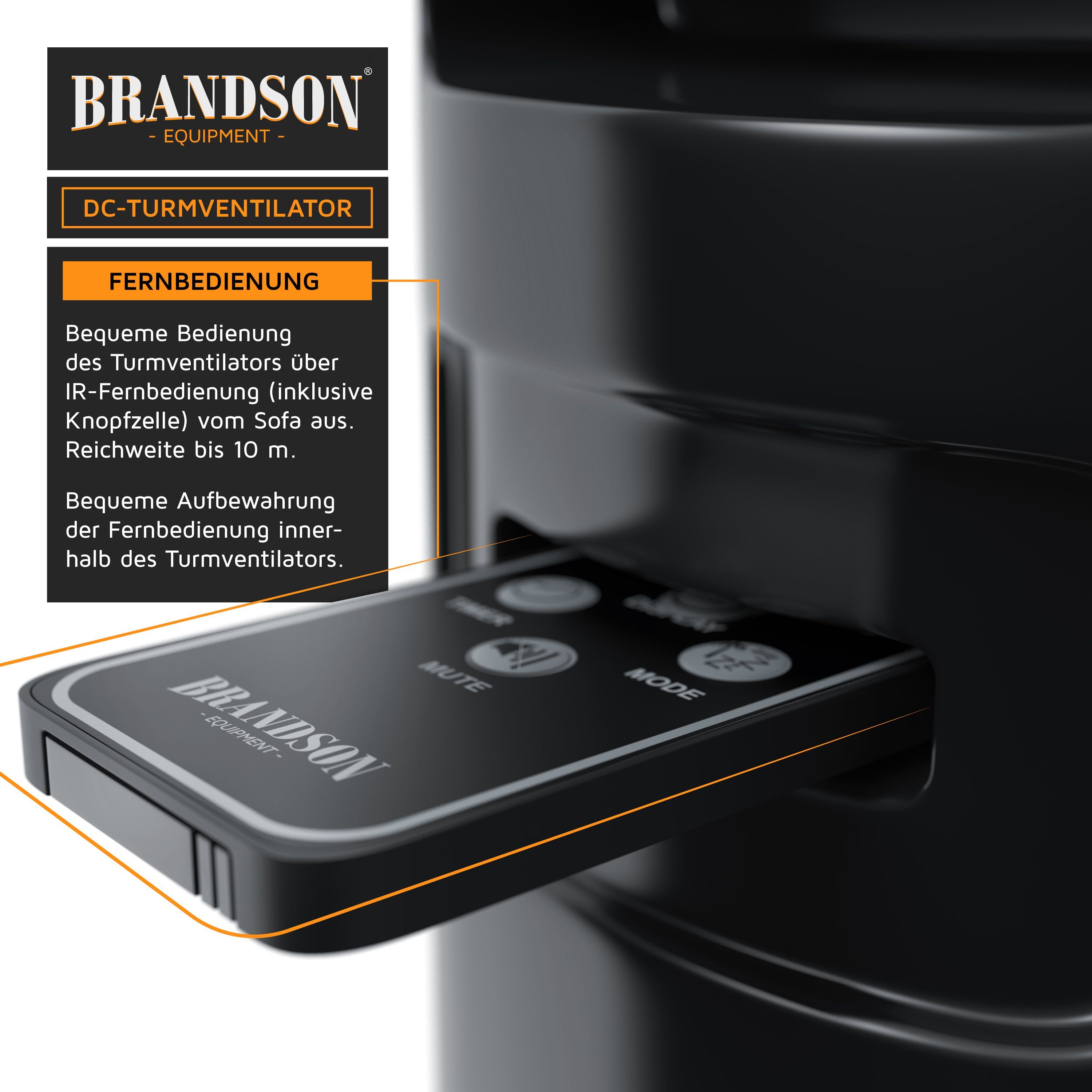 Brandson Turmventilator, 12 Geschwindigkeiten, DC, ECO, Timer, Oszillation, Fernbedienung