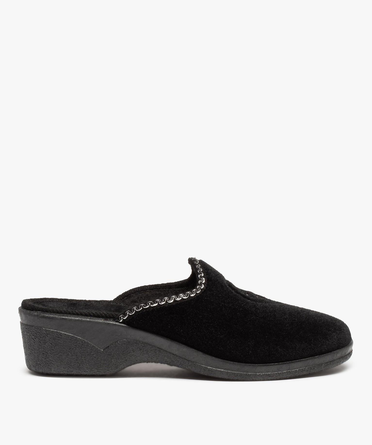 Chaussons femme mules confort en velours brodés cur noir | GEMO
