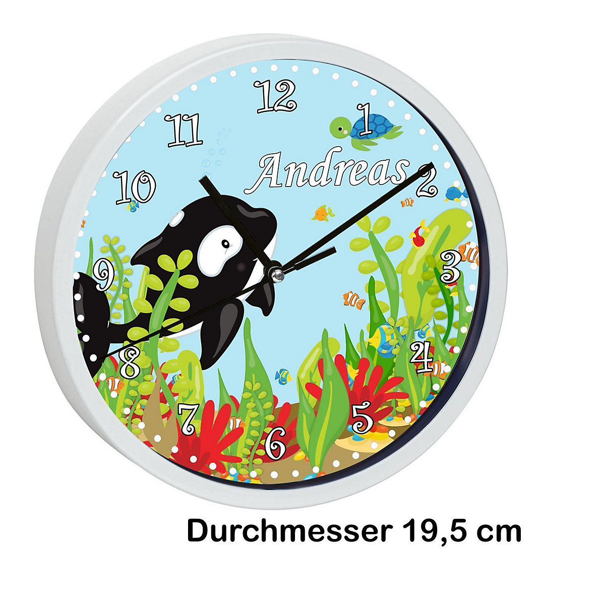 Kinder Wanduhr personalisiert mit Name Unterwasserwelt