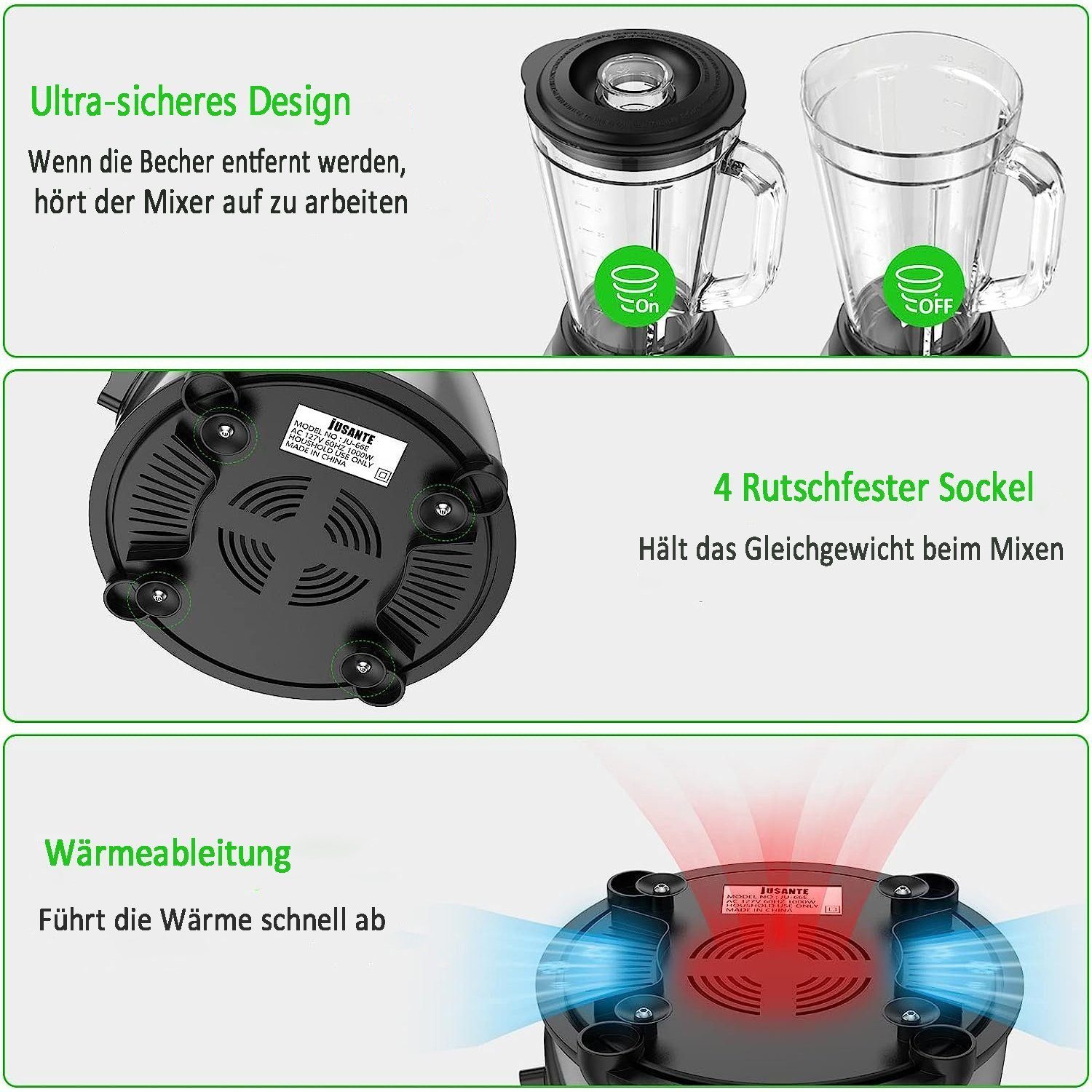 Mutoy Standmixer Standmixer Mixer Smoothie Maker mit 1,5 L Mixbehälter, Standmixer Hochleistungsmixer mit 6 Klingen