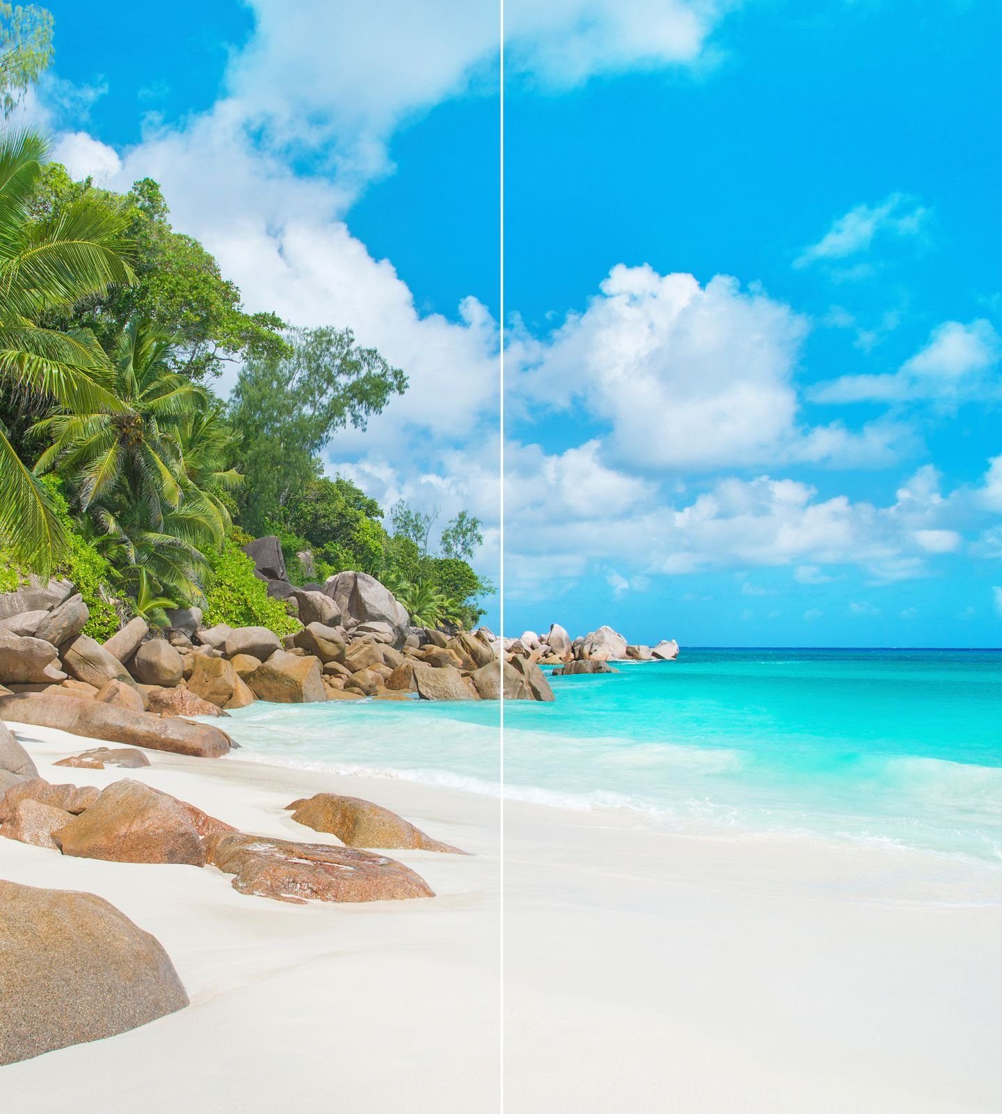 Schulte Badrückwand DecoDesign Foto über Eck Bucht Seychellen, (Set, 2-tlg), Wandverkleidung, fugenloser Fliesenersatz, Duschrückwand