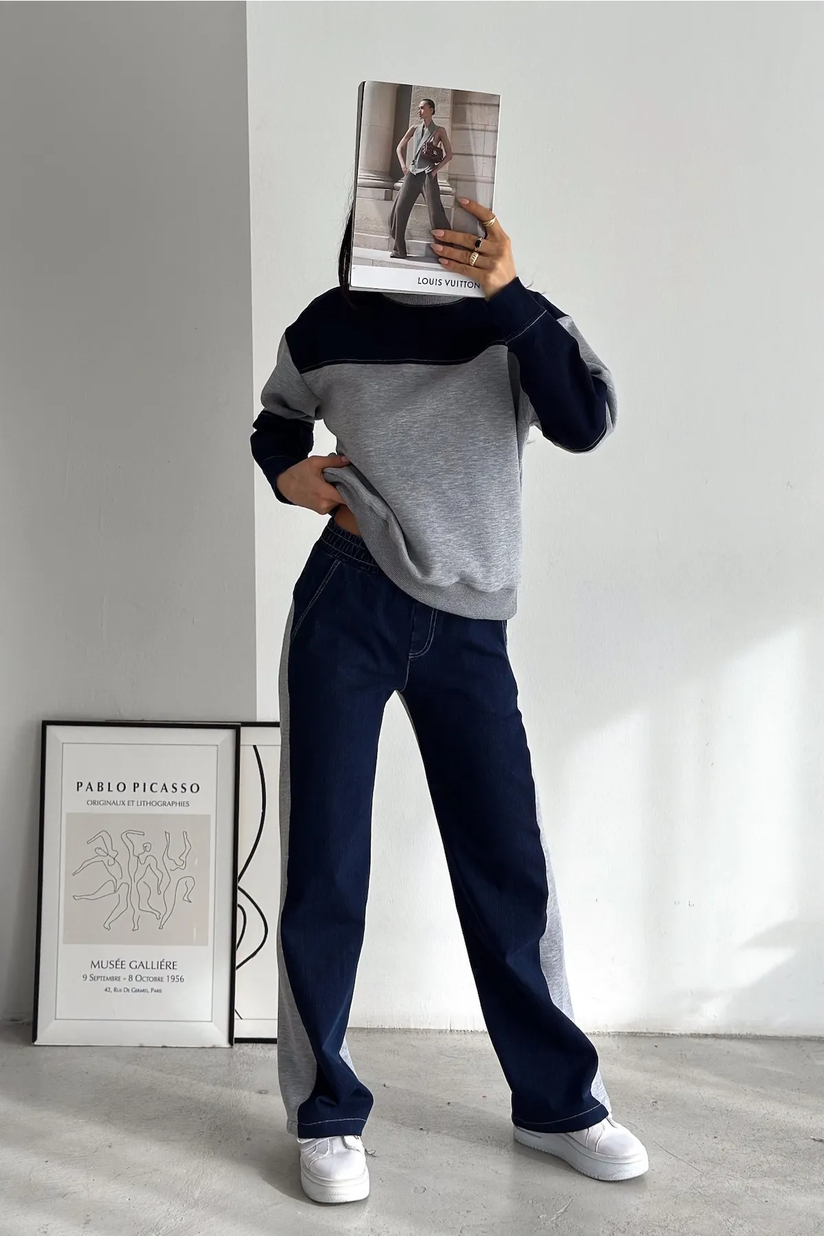 FEMELLE  Set aus Oberteil und Hose aus Denim mit elastischem Bund