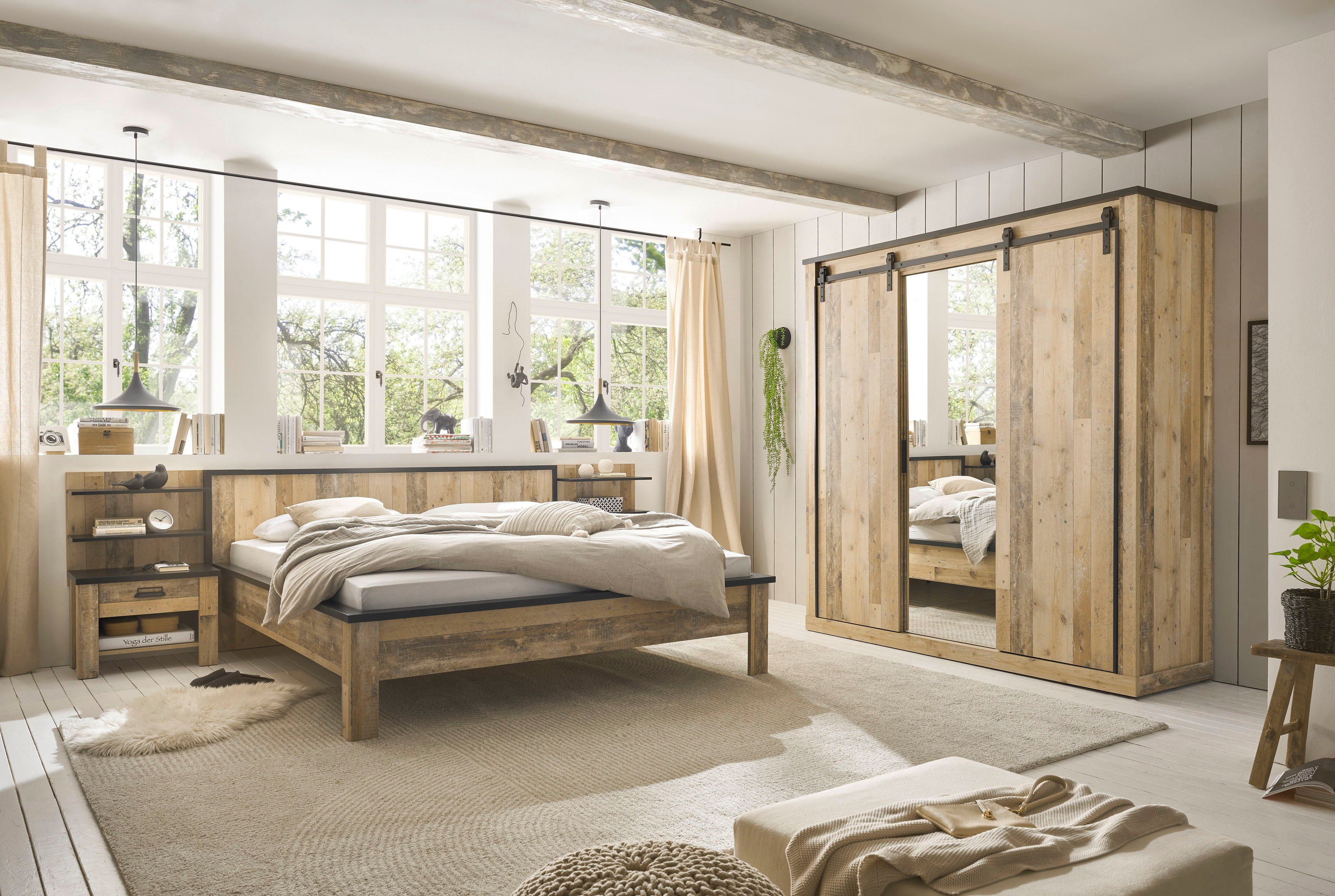 Home affaire Schlafzimmer-Set SHERWOOD, (6-St), Liegefläche 180x200cm, Schrank 3-trg. 201cm breit