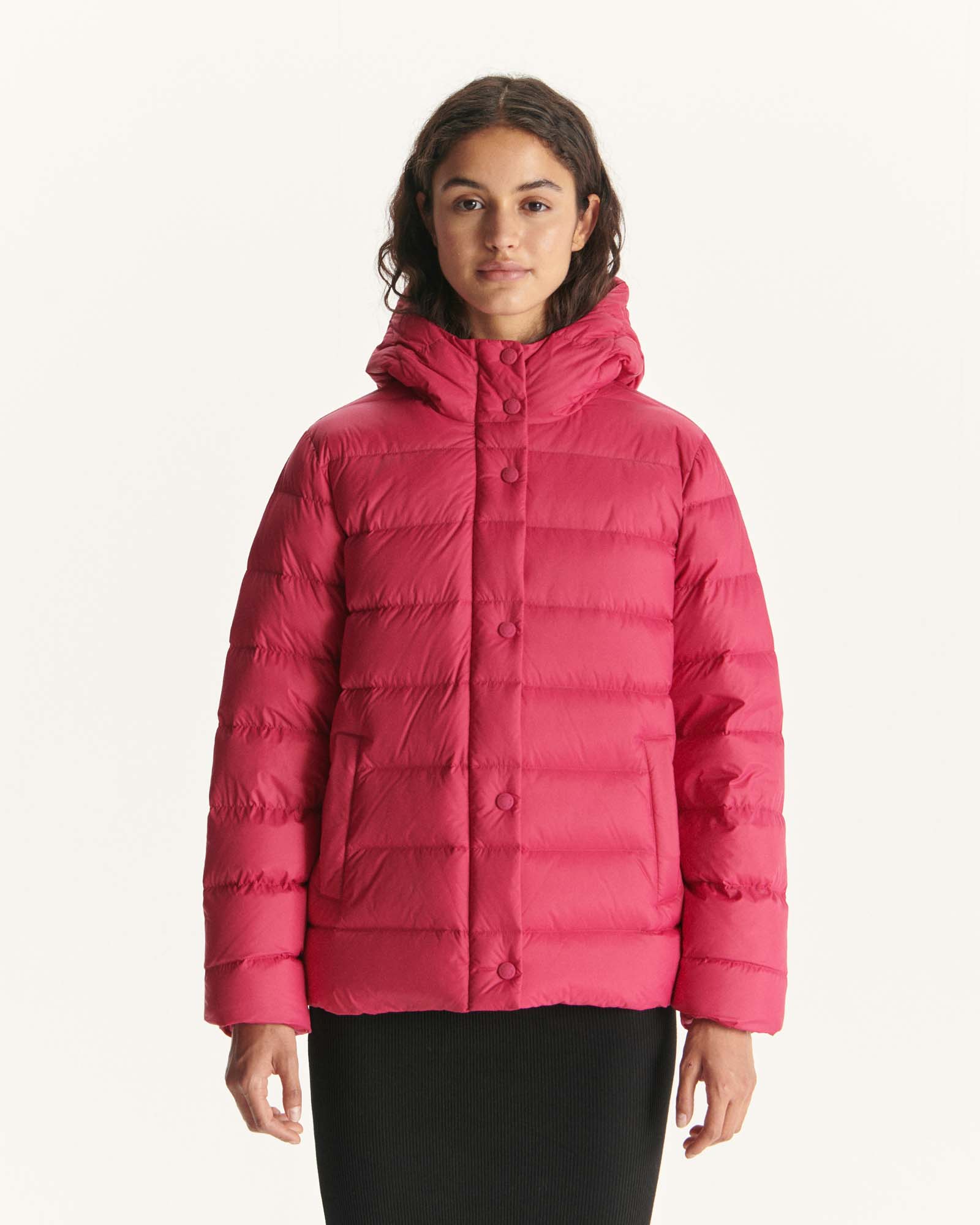 Doudoune droite à capuche Rose cerise Jane