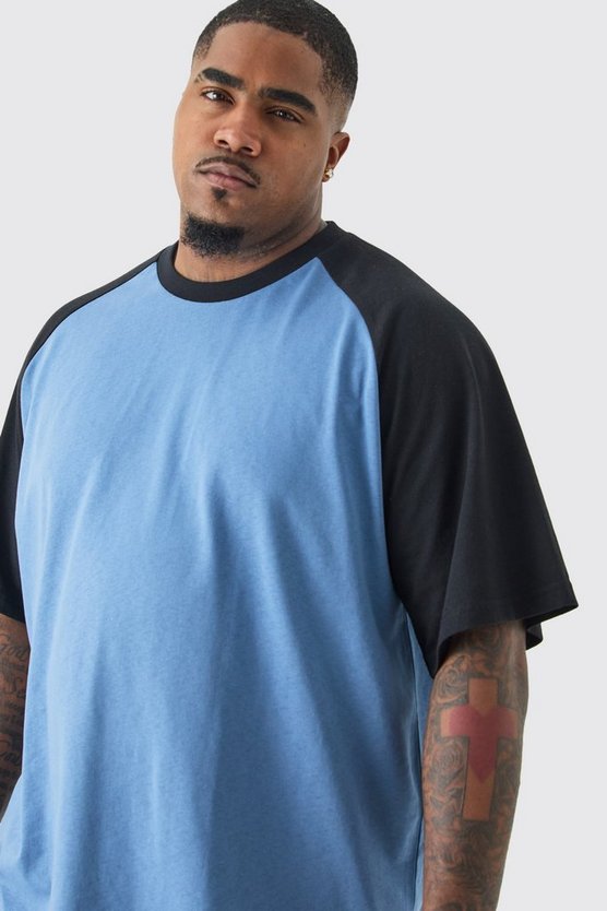 Plus blaues Colorblock T-Shirt mit Raglan-Detail