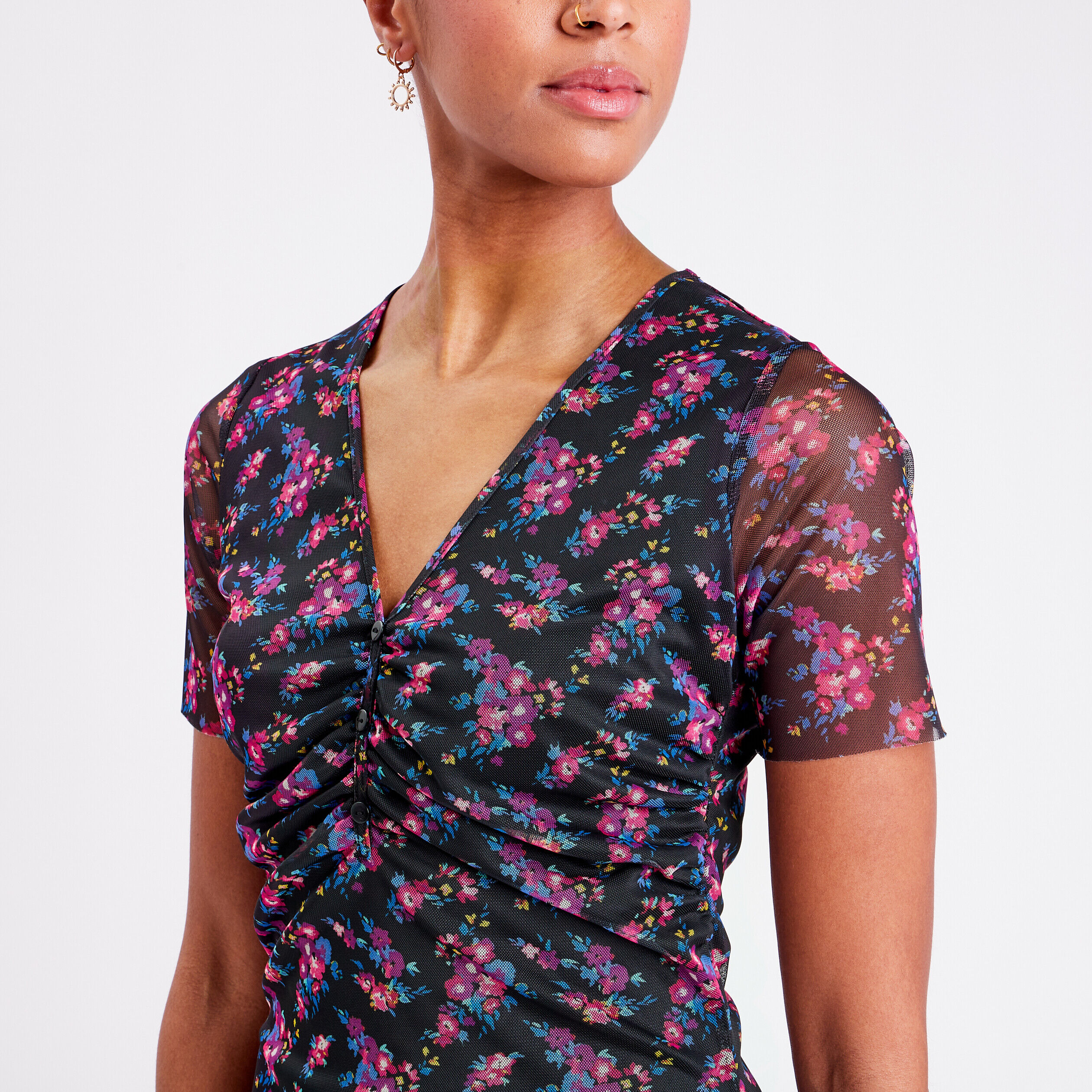 Robe évasée manches courtes noir femme | Cache Cache