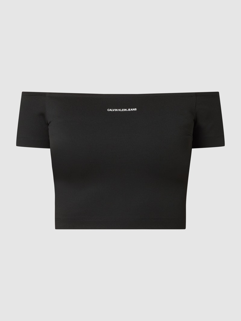 Off-Shoulder Shirt mit Logo-Print  in schwarz