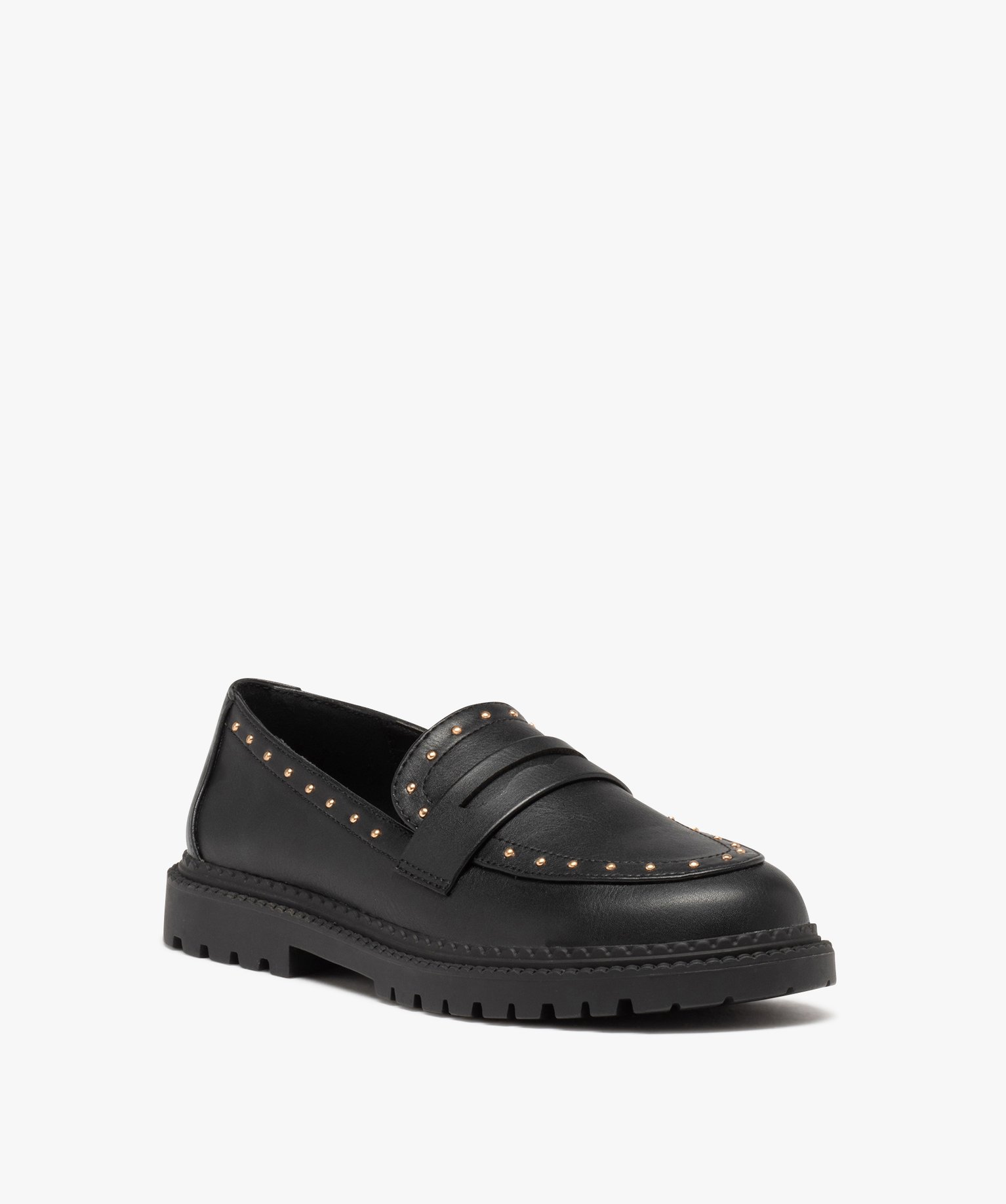 Mocassins fille unis à clous dorés noir | GEMO