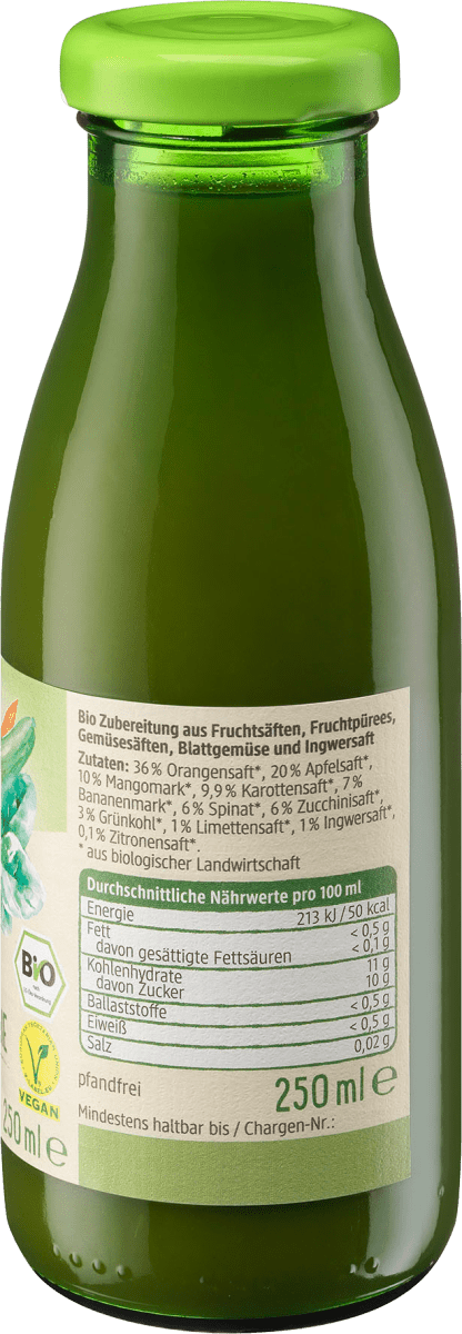 Smoothie, Grün mit Orange, Mango, Spinat & Grünkohl, 250 ml