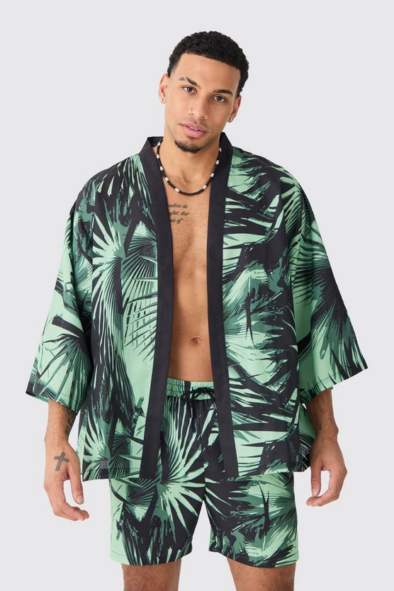 Oversize Kimono-Hemd und Badehose mit Print