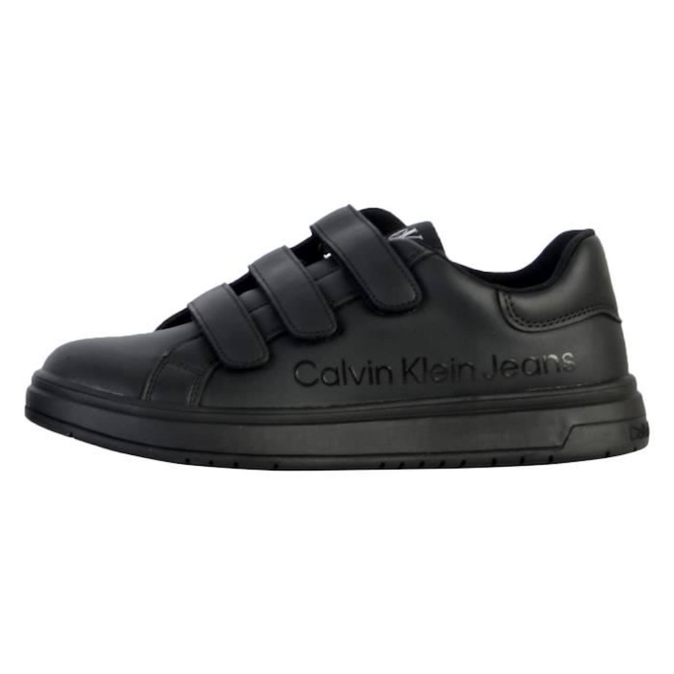 Basket Cuir Calvin Klein Jeans Juniors Low Cut Velcro noir