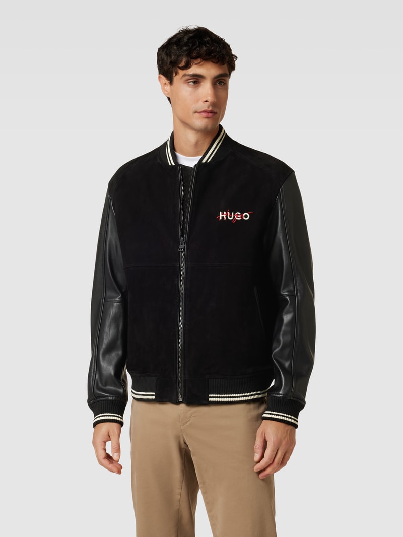 Bomberjacke aus Ziegenleder mit Label-Detail Modell 'Laars' in schwarz