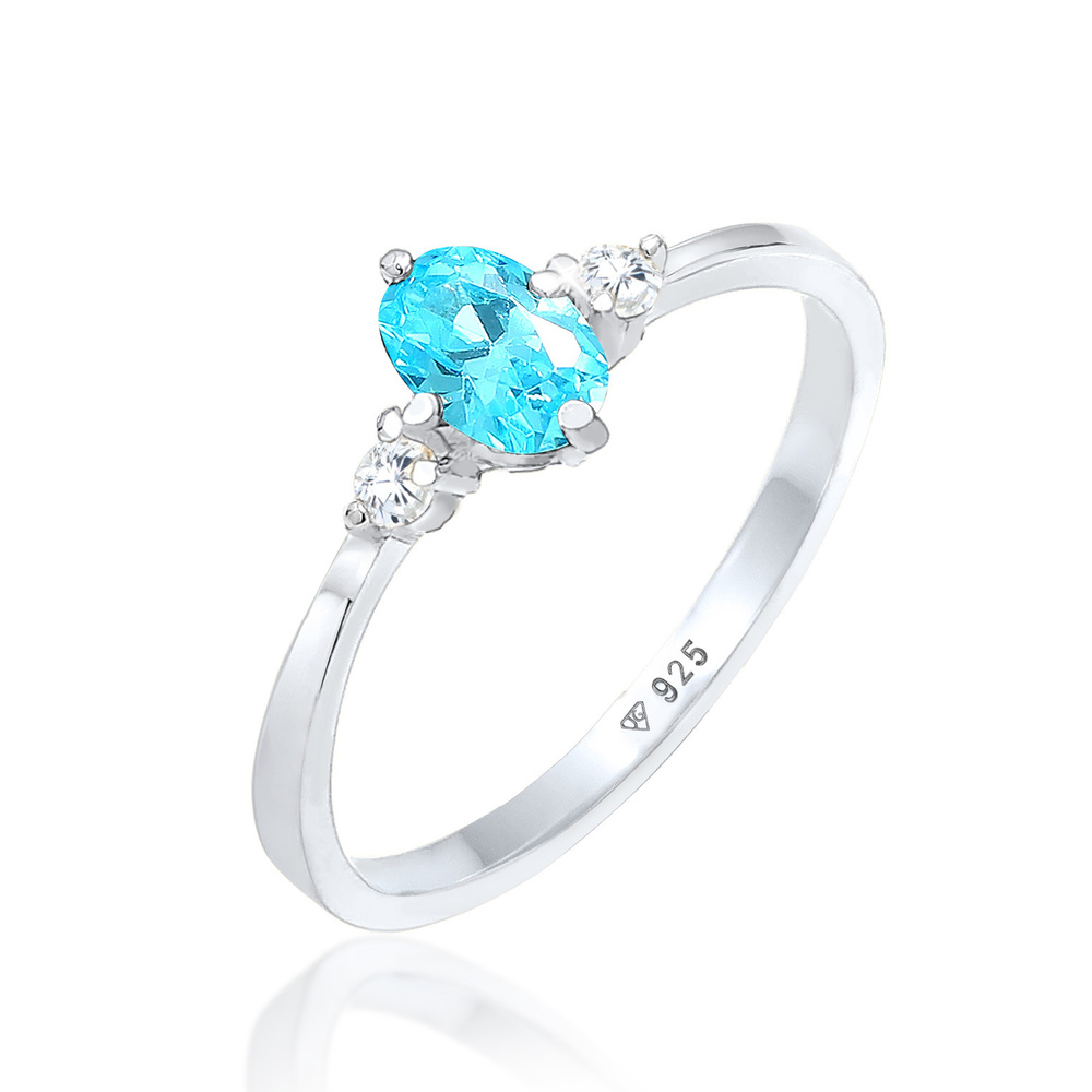 Elli Elli Bague Femmes Solitaire Blue Oval Engagement avec cristaux de zirconia en arg Bague