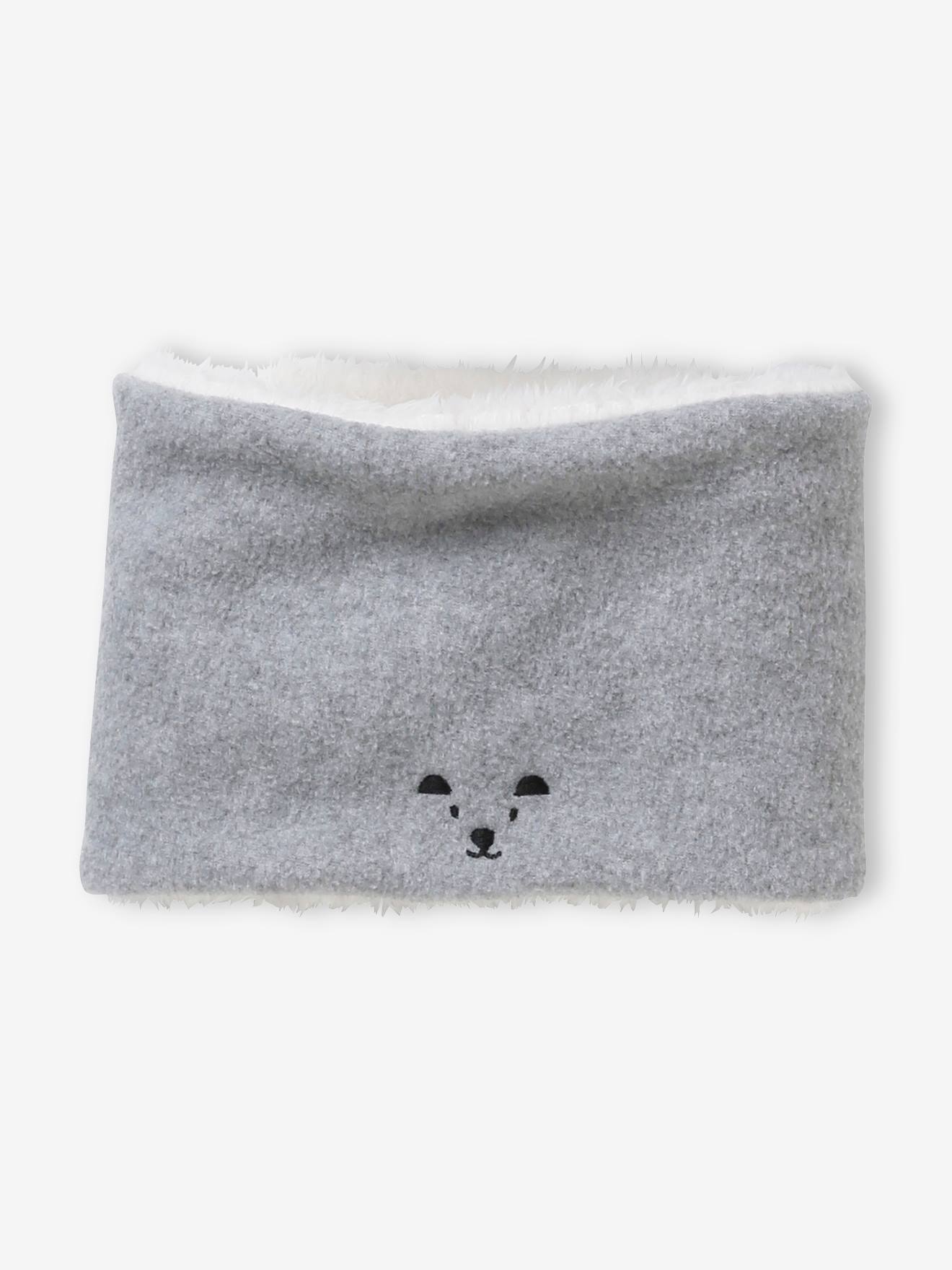 Ensemble ourson chapka + snood + moufles bébé gris clair