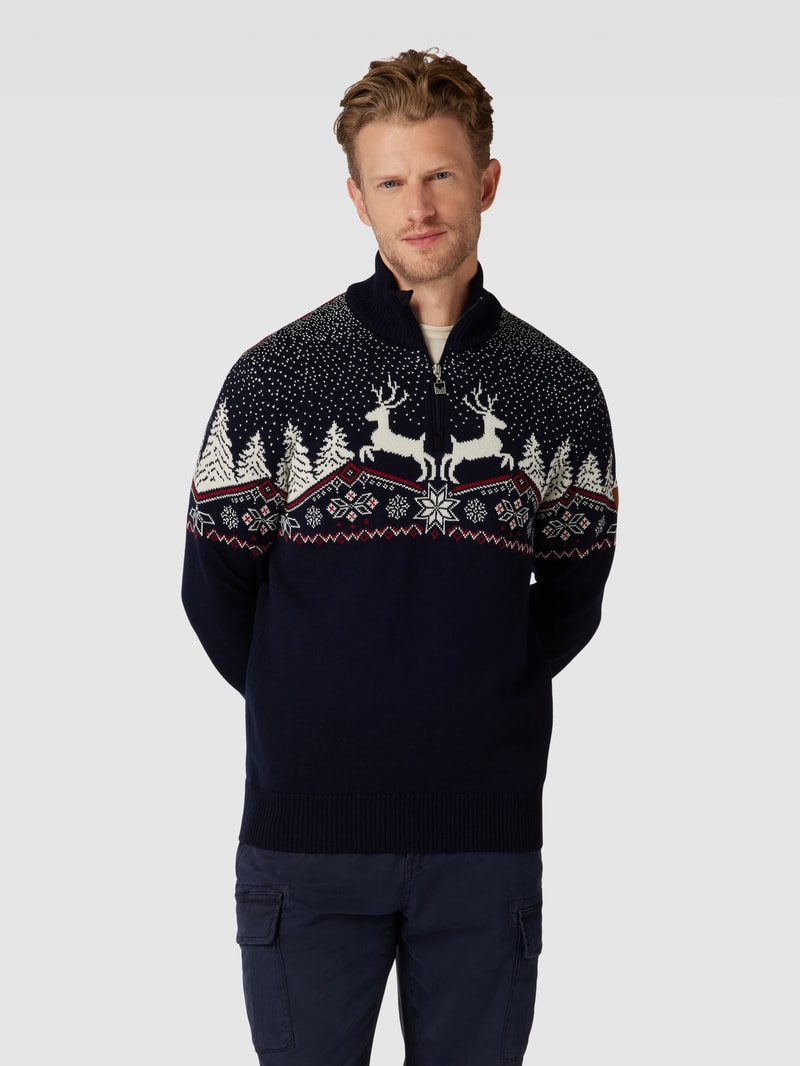 Strickpullover mit Allover-Muster Modell 'Dale' in marineblau