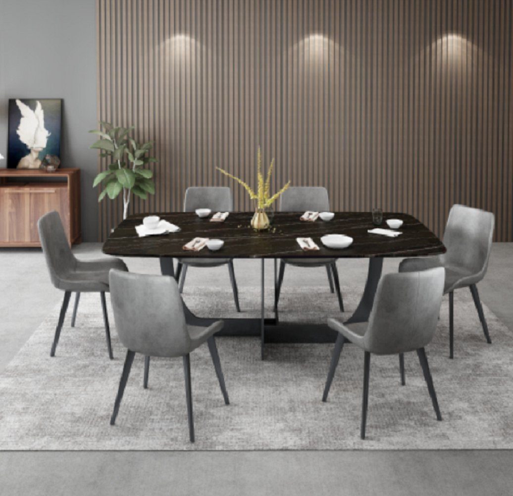 JVmoebel Esszimmer-Set Moderne Esszimmer Garnitur Rechteckiger Esstisch 6x Kunstleder Stühle, (7-St., 1x Esstisch + 6x Stühle), Made in Europa