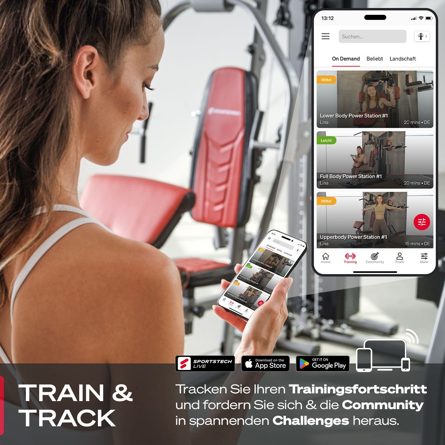 Sportstech Kraftstation HGX300, 16 Gewichtsblöcke, Multifunktions-Kraftstation für zuhause