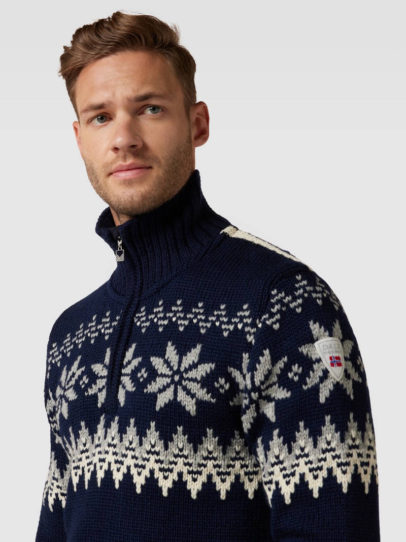 Strickpullover mit Stehkragen Modell 'Myking' in marineblau