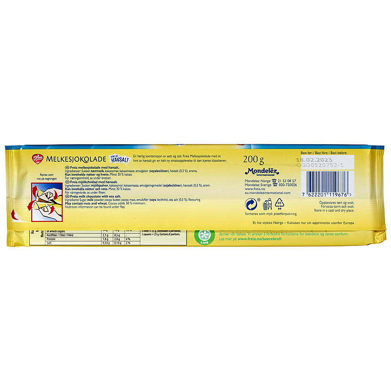 Freia Melkesjokolade 200 g m/havsalt