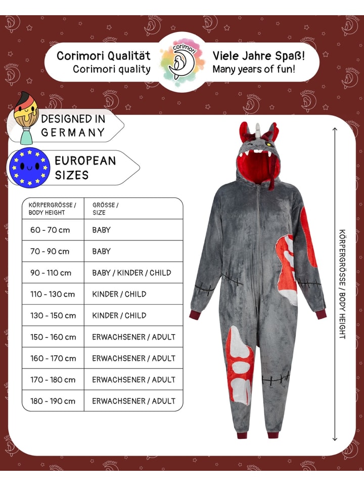 Corimori Zombie Ganzkörperkostüm Onesie für Erwachsene in Grau günstig kaufen