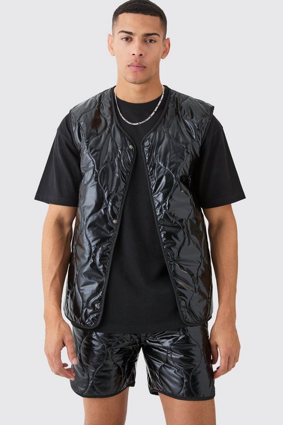 Gestepptes Tanktop und Shorts in Metallic-Optik