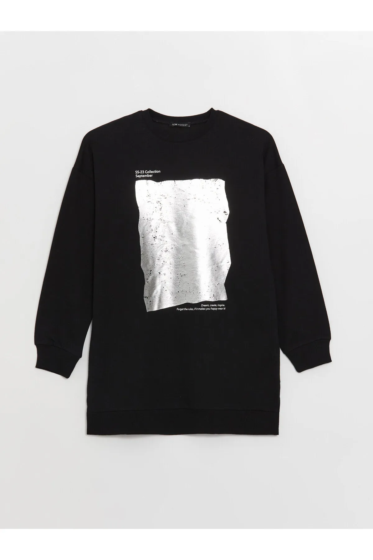 LC Waikiki  Bedruckte Langarm-Sweatshirt-Tunika für Damen mit Rundhalsausschnitt
