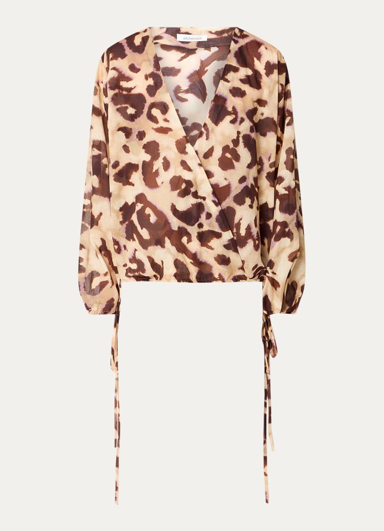 Alchemist Basil tunic with V-neck and leopard print