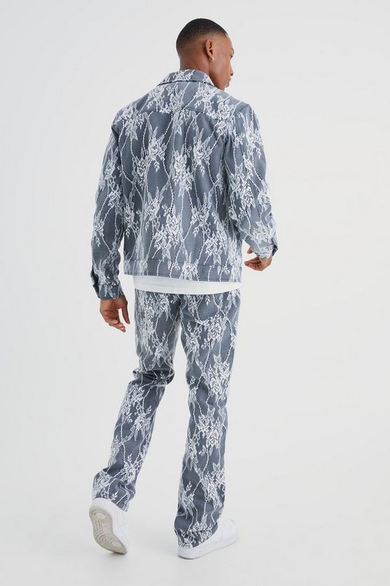 Jeansjacke mit Spitzen-Overlay