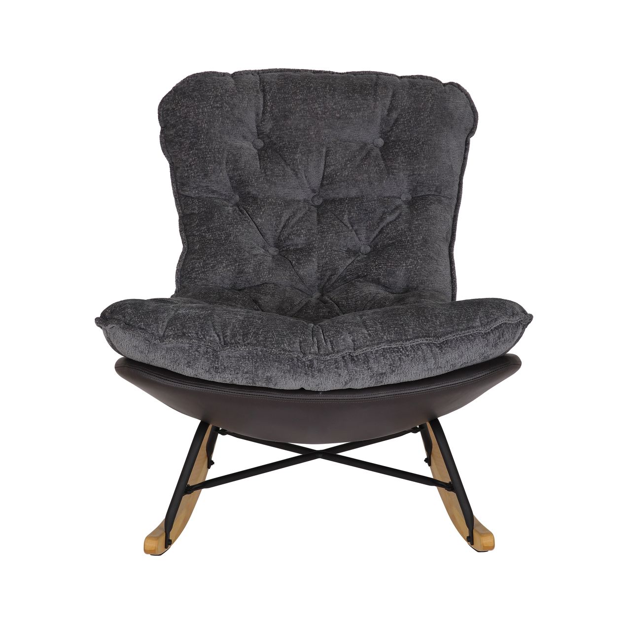 Better Home gepolsterter Schaukelstuhl Relaxsessel mit Buchenholzsockel, grau & schwarz