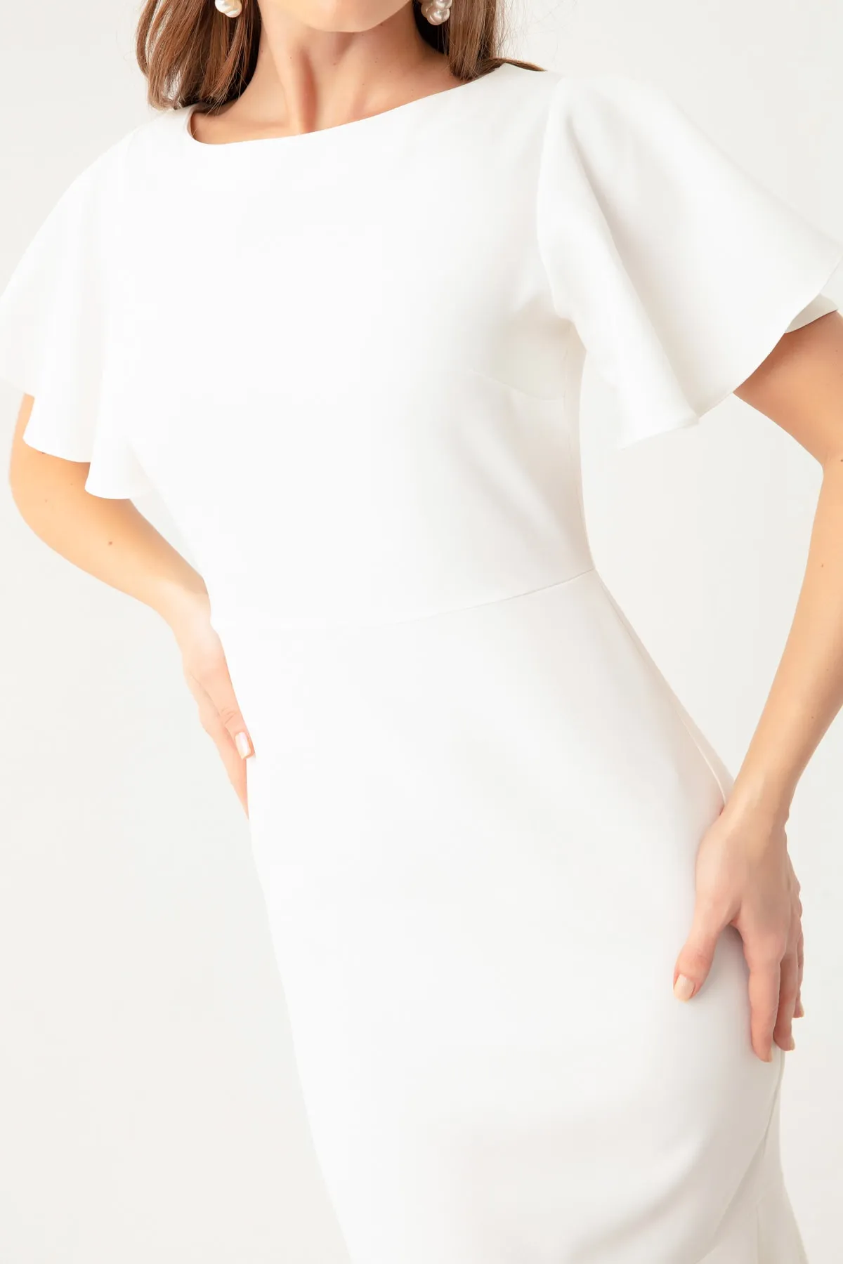 Lafaba  Weißes Volant-Midikleid für Damen
