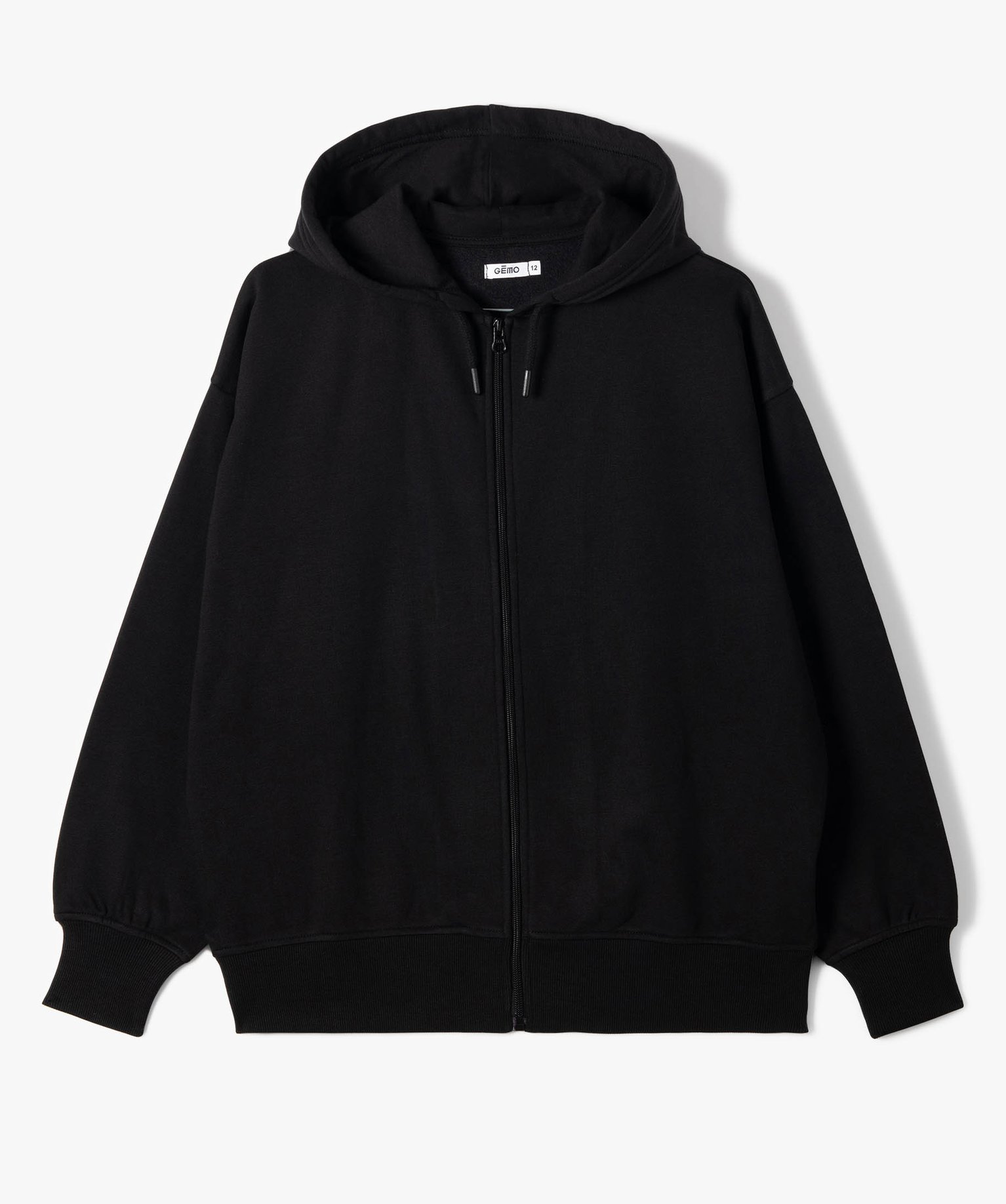Sweat zippé à capuche coupe large fille noir | GEMO