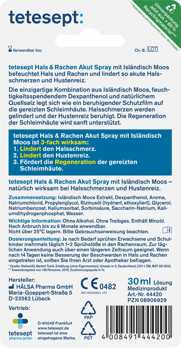 Hals- und Rachen Spray mit Isländisch Moos, 30 ml