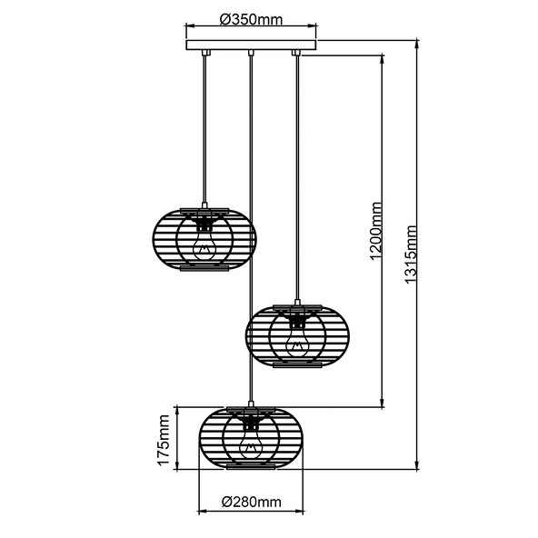 Pendelleuchte Woodball E27, 3-flammig