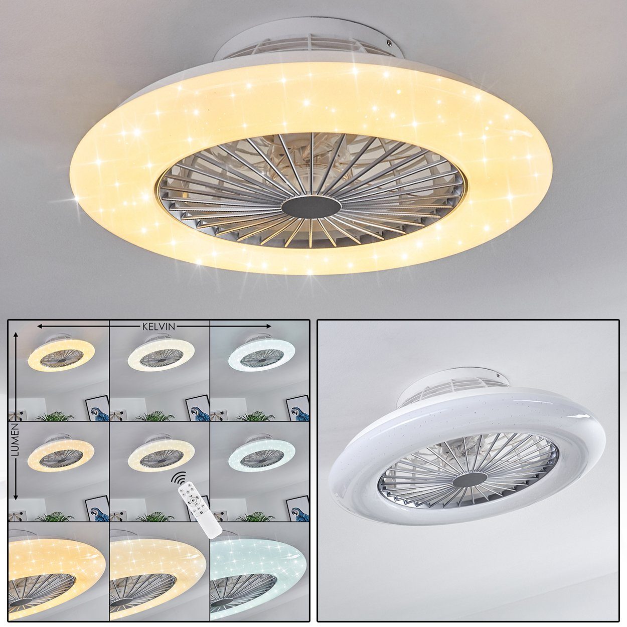 hofstein Deckenventilator Concas LED Deckenventilator, Kunststoff, Titanfarben/Weiß