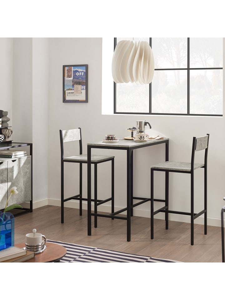 SoBuy Bartisch in Hellgrau und Schwarz - Tisch(B)89 x (H)87 x (T)45cm/Stuhl(B)38 x (H)95 x (T)40cm günstig kaufen onesize