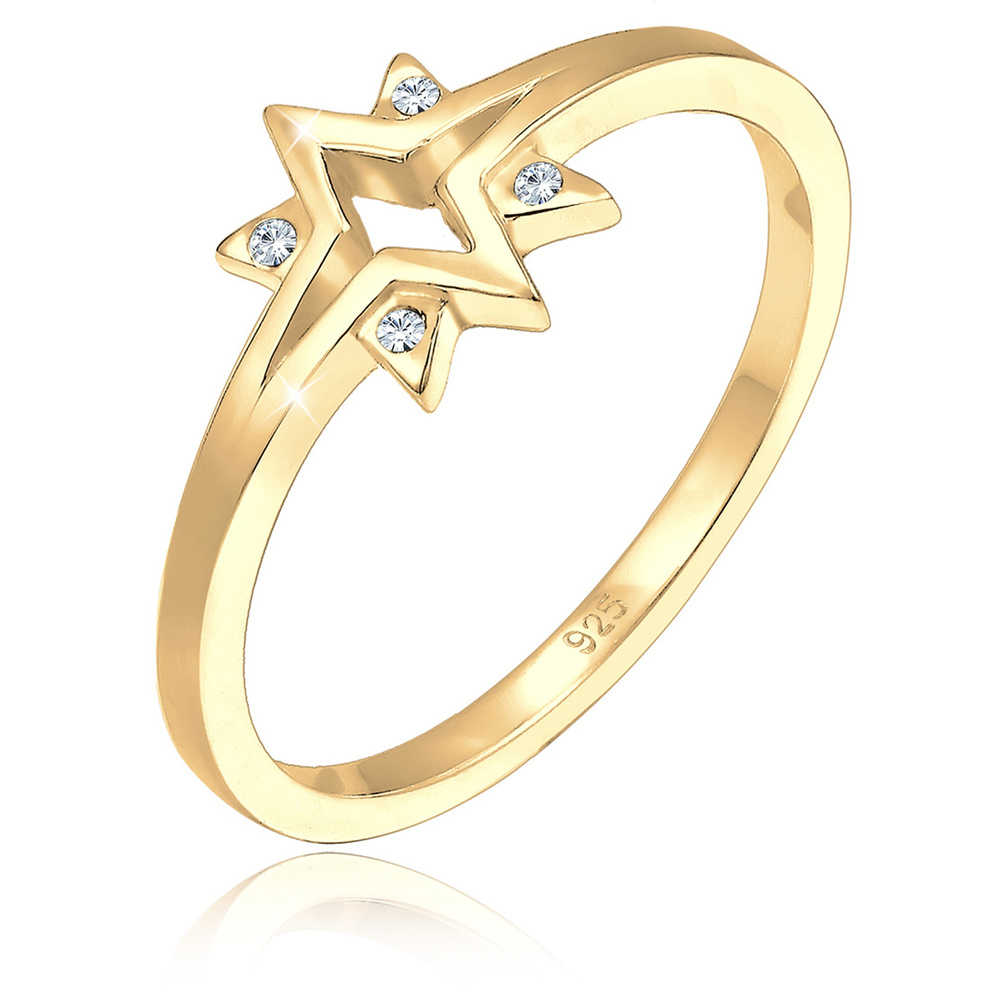 Elli Elli Bague Femme Motif de l'Étoile Ludique avec des Cristaux en Argent Sterling 9 Bague