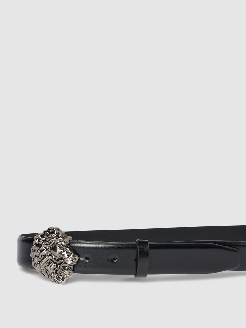 Ledergürtel mit Motiv-Pinschließe in metallic Modell 'KING' in schwarz