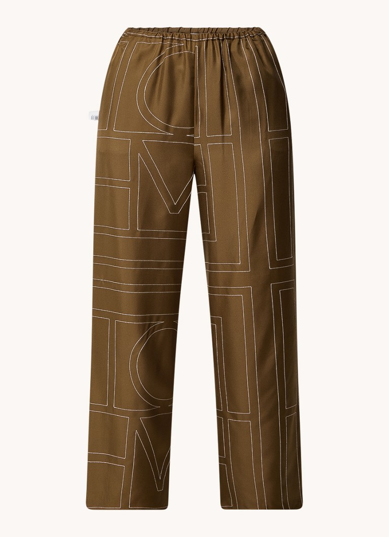 Pantaloni cropped in seta a vita alta e gamba dritta con stampa grafica TOTEME.