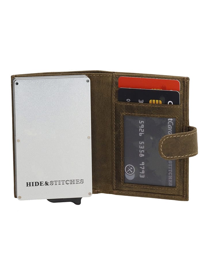 HIDE & STITCHES Leder-Geldbörse in Khaki - (B)8 x (H)10 x (T)2 cm günstig kaufen onesize