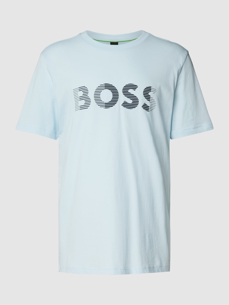 T-Shirt mit Label-Print in hellblau meliert