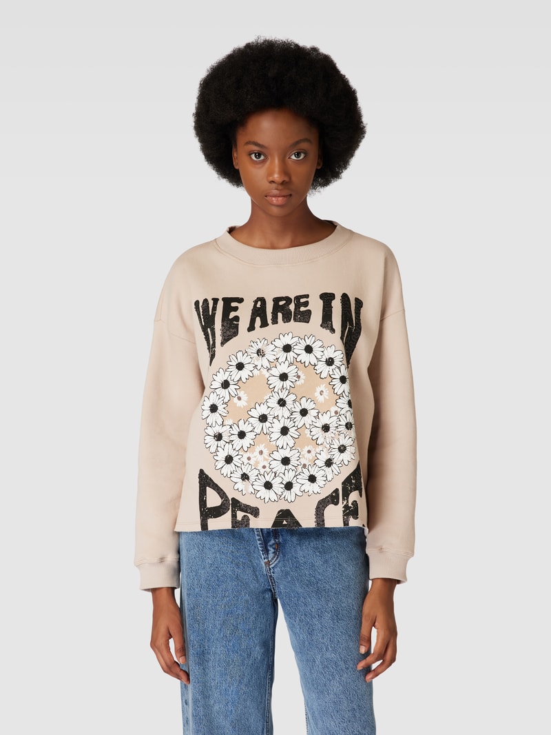 Sweatshirt mit Motiv-Print Modell 'Daisy' in beige