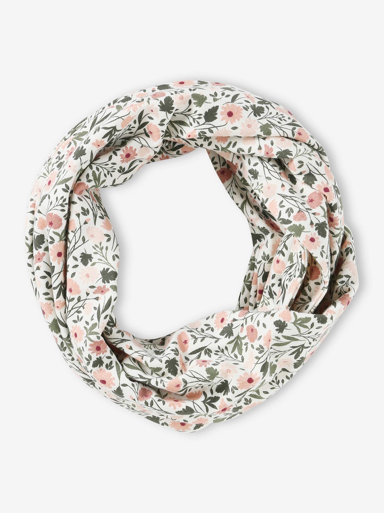 Vertbaudet Mädchen-Set: Mütze & Rundschal mit Blumen - beige